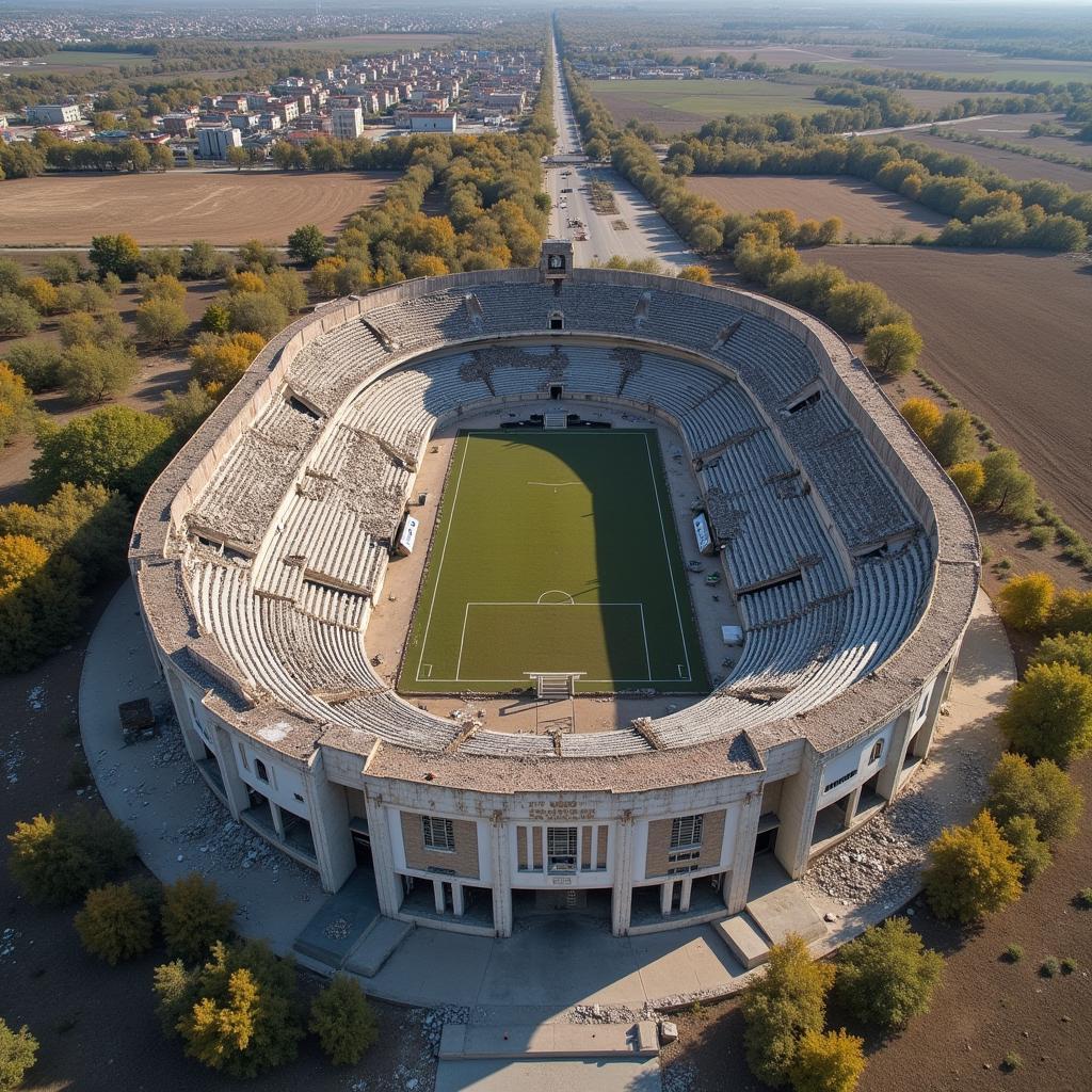 Das verlassene Fußballstadion in Agdam