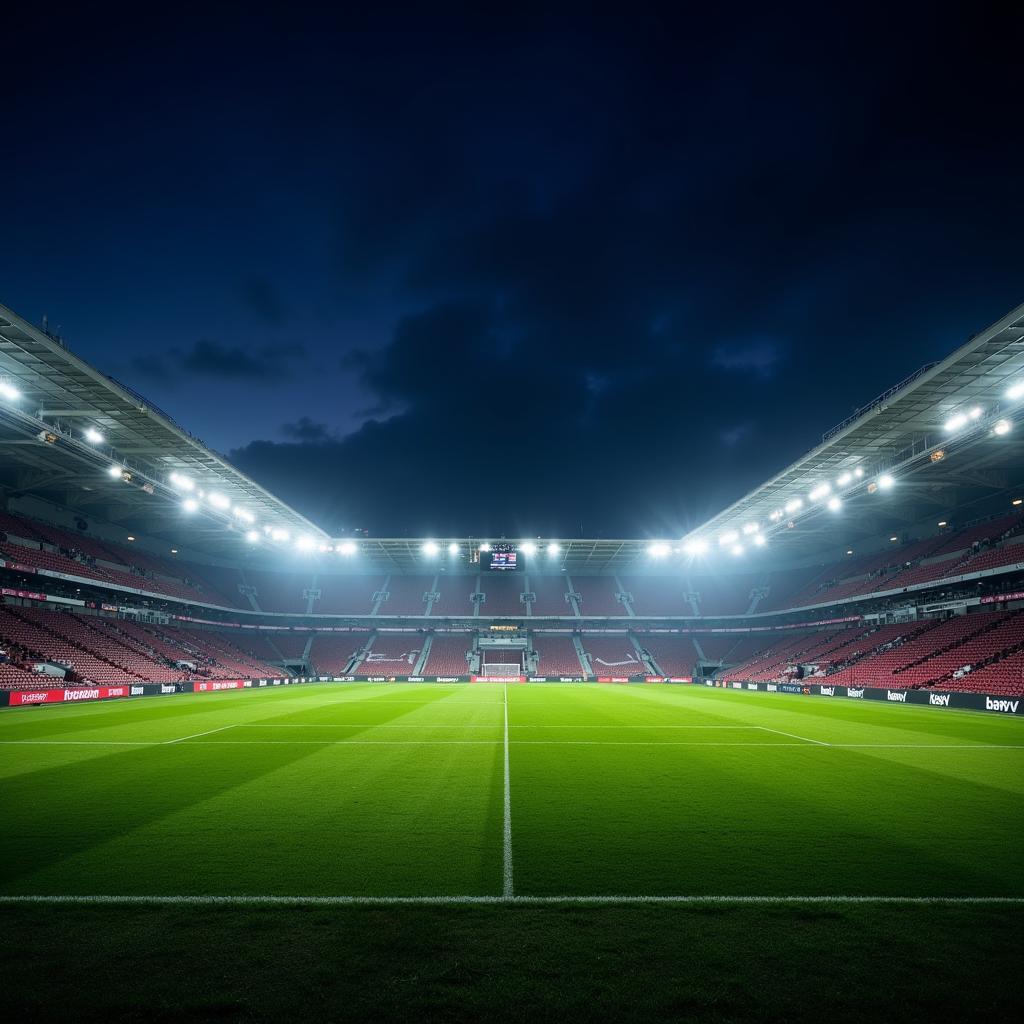 Beleuchtetes Fußballstadion in Leverkusen