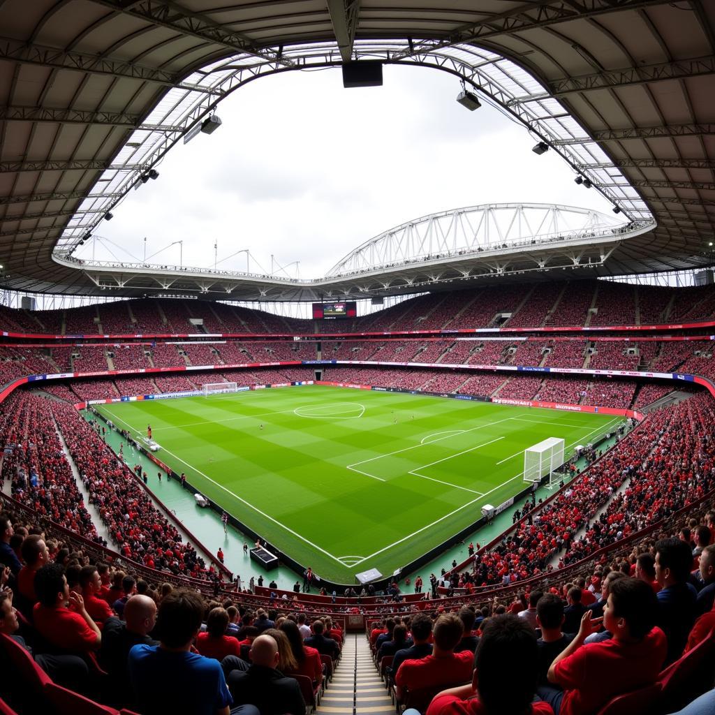 Fußballstadion mit Fans bei Bayer Leverkusen Spiel