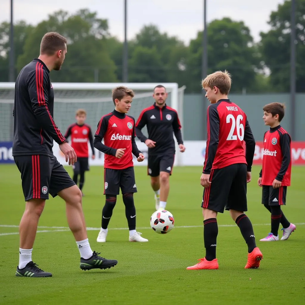 Junge Fußballer beim Training in der Bayer Leverkusen Fussballschule