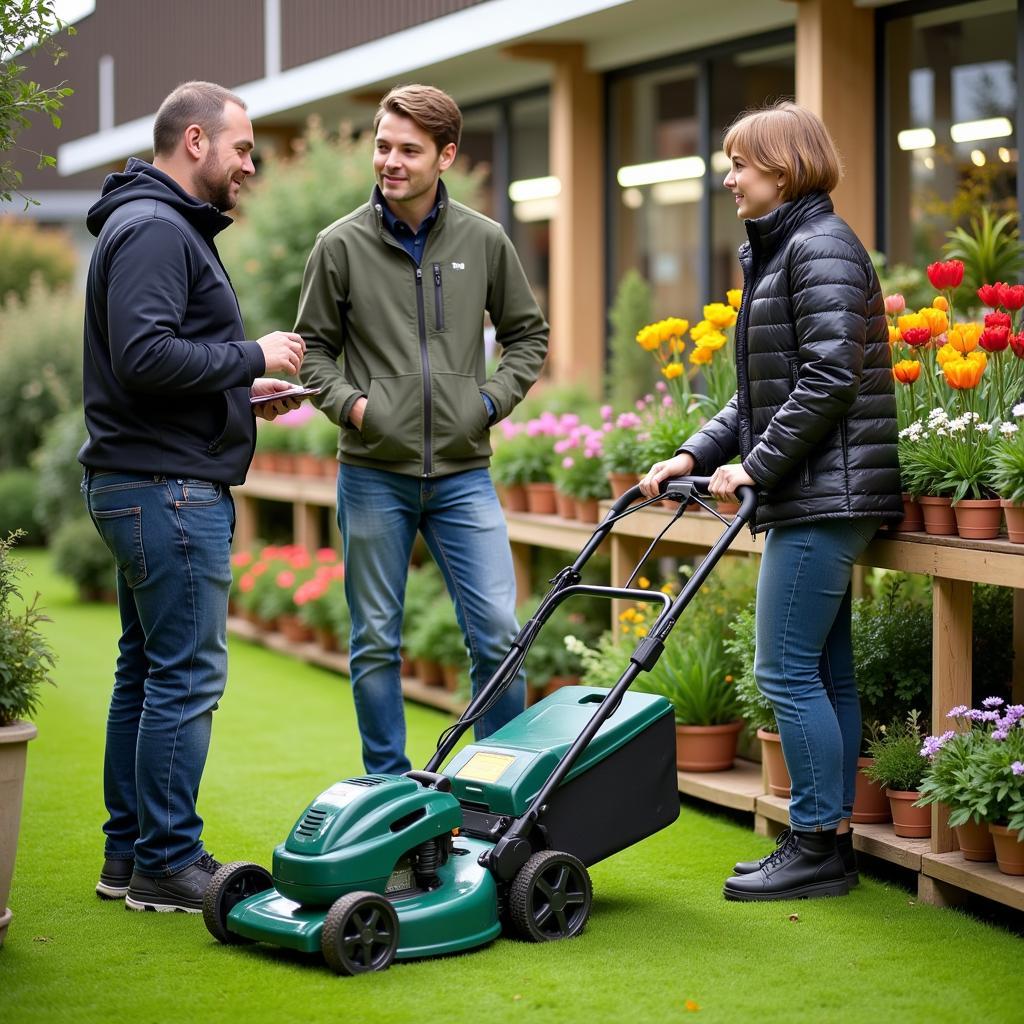 Gartenbesitzer im Kundengespräch mit Händler in Leverkusen