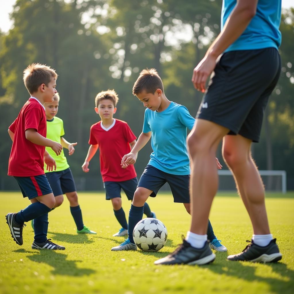 Junge Fußballer beim Training mit GBO Leverkusen Opladen