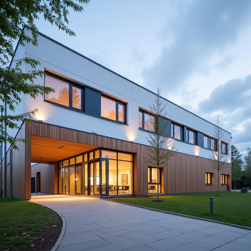 Moderne Gebäude der Gesamtschule Leverkusen Schlebusch