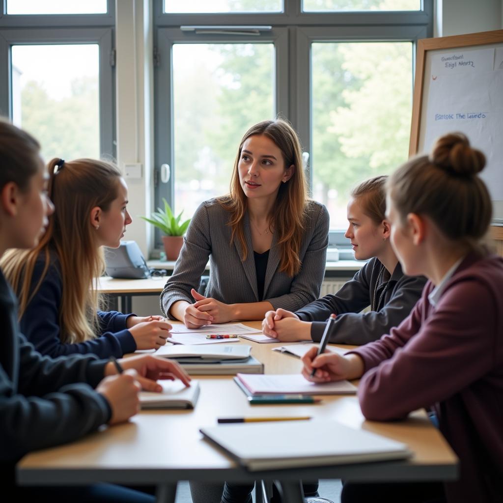 Schüler:innen und Lehrer:in in einer Unterrichtsstunde