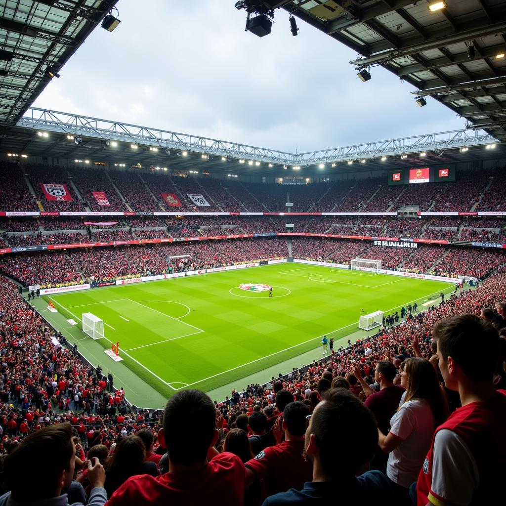 Fans von Gladbach und Leverkusen im Stadion