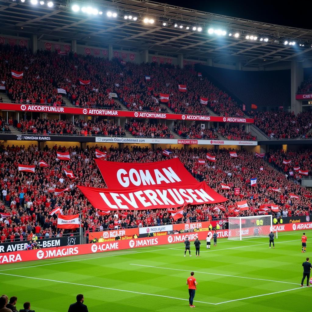 Fans mit Goman Leverkusen Banner