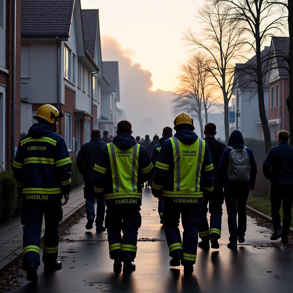 Evakuierung von Anwohnern bei einem Großbrand in Leverkusen