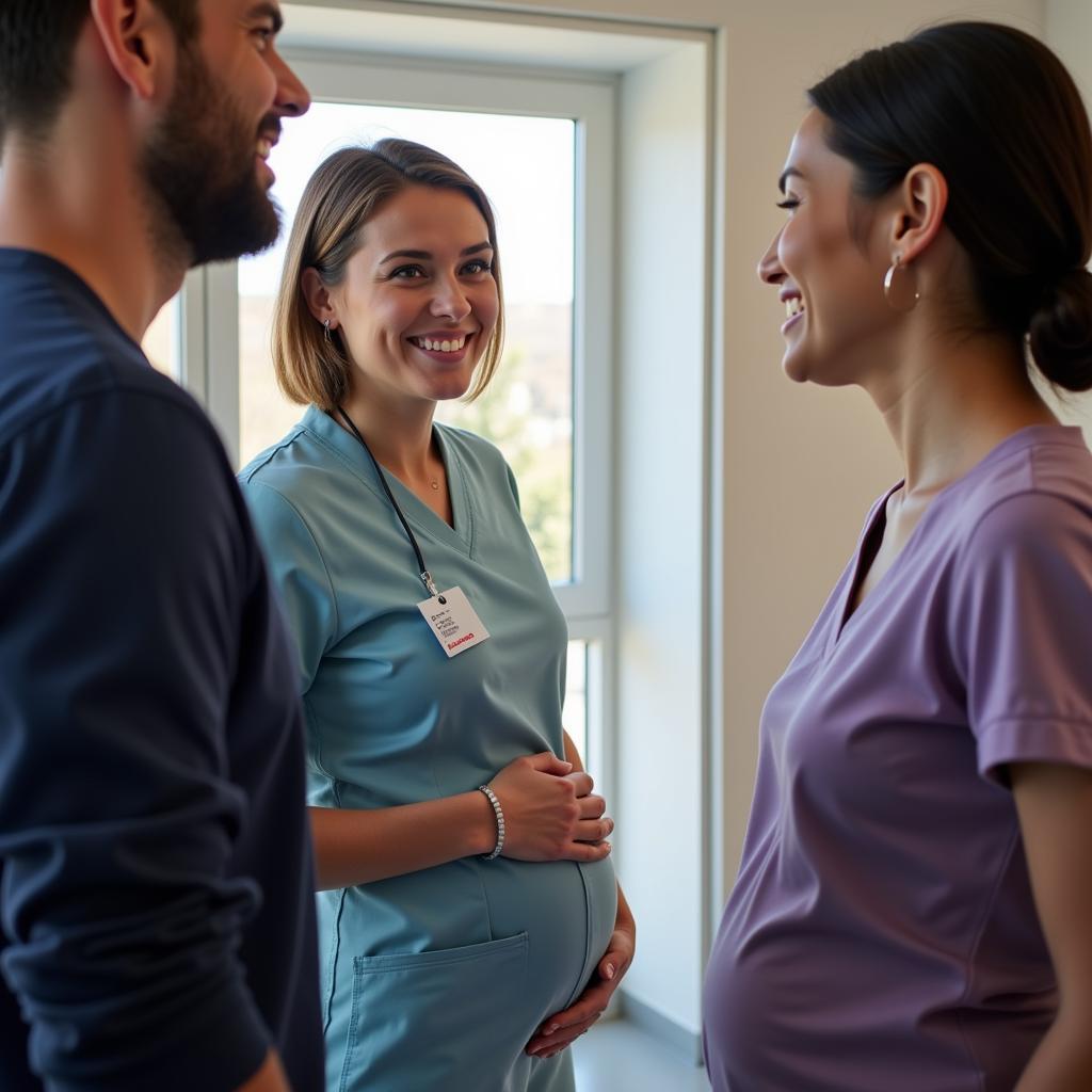 Hebamme Amelia Bajrami im Klinikum Leverkusen berät werdende Eltern.