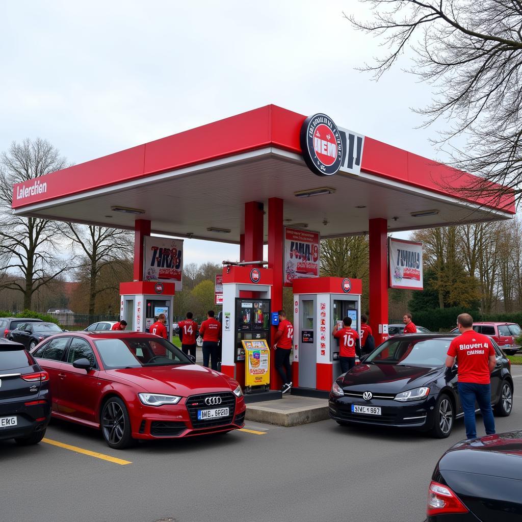 Hem Tankstelle in Leverkusen mit Bayer 04 Dekoration