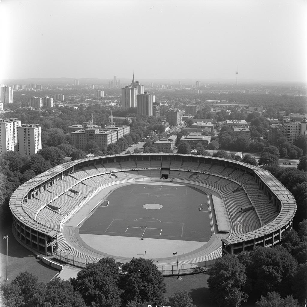 Eine historische Aufnahme der Ulrich-Haberland-Sportanlage, dem Vorgänger der BayArena