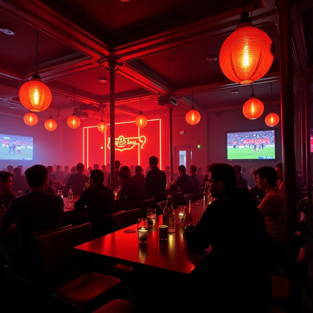 Lebhafte Hotelbar mit Fußballfans in Leverkusen