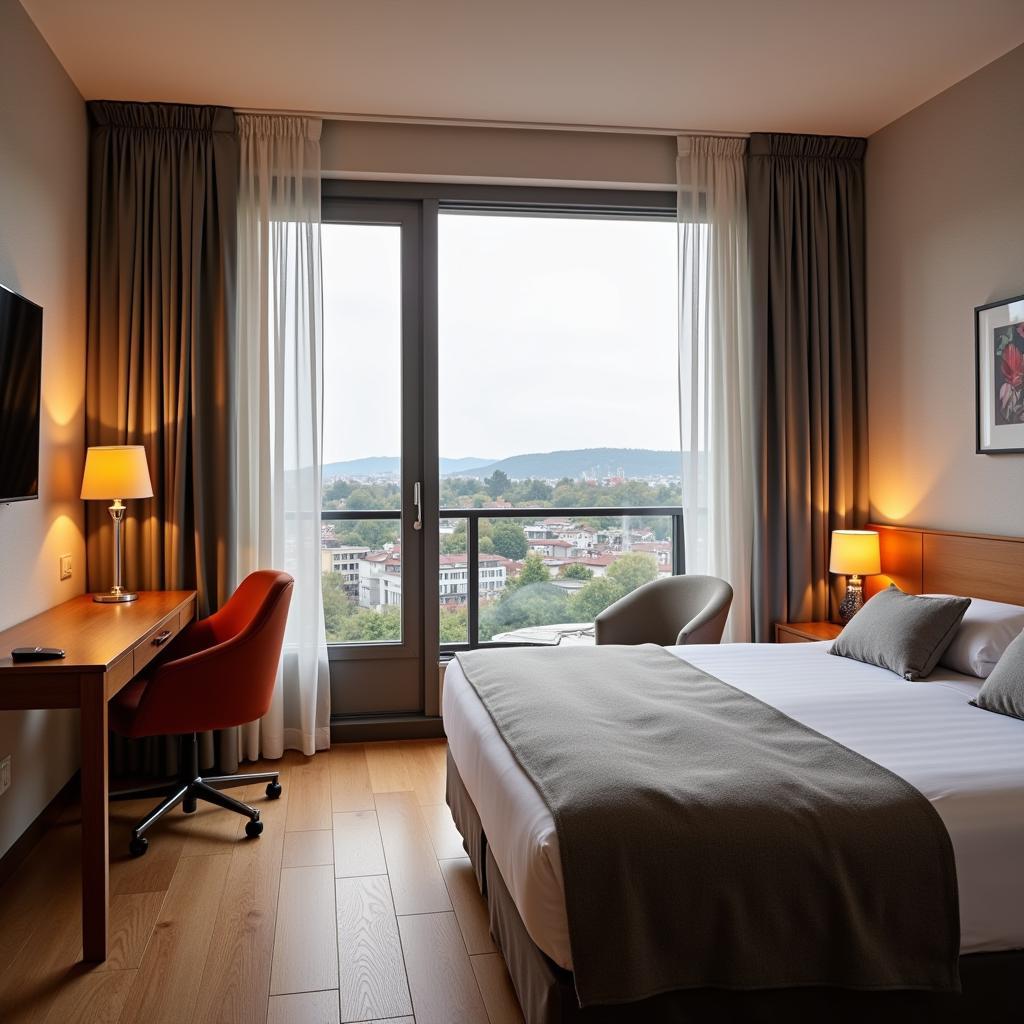 Geräumiges Hotelzimmer mit Blick auf die Stadt