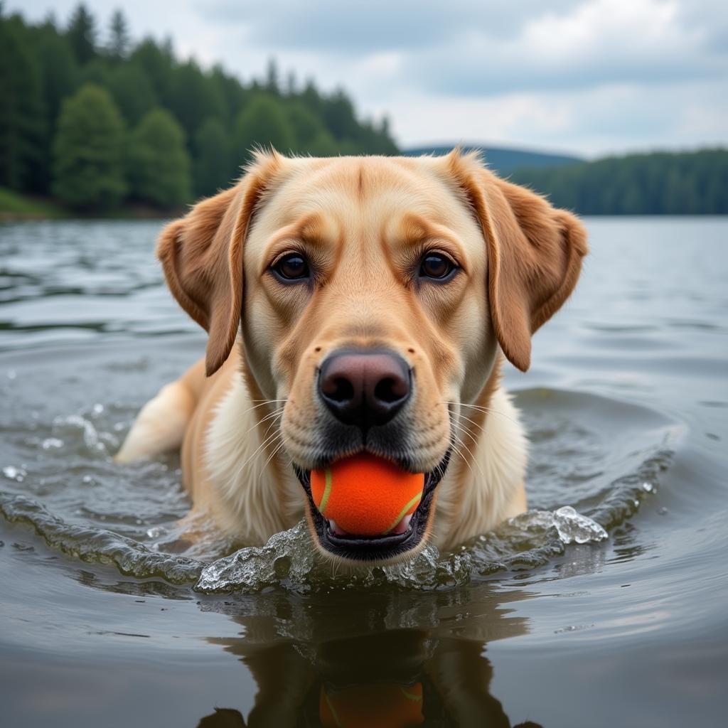 Ein Hund schwimmt im See