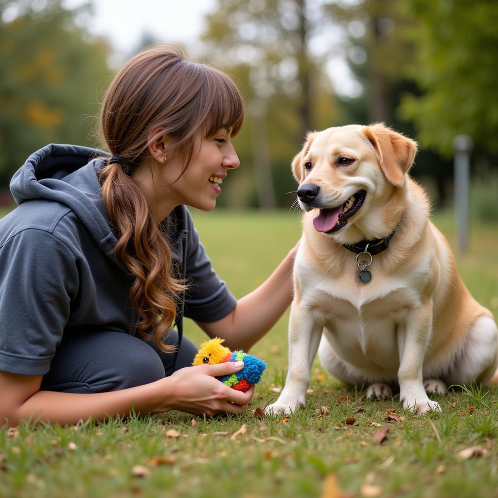 Hundesitter in Leverkusen spielt mit Hund