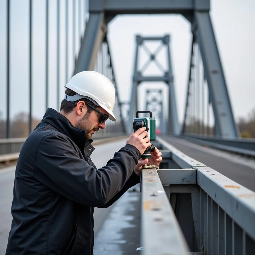 Ein Ingenieur überprüft die Statik der Leverkusener Rheinbrücke