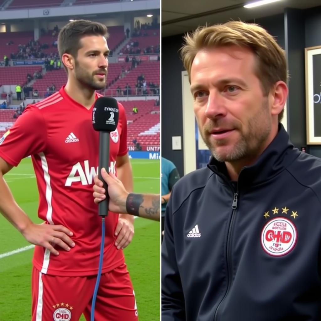 Interviews mit Spielern und Trainern von Bayer Leverkusen