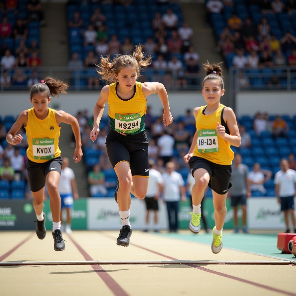 Junge Athleten beim Wettkampf im Weitsprung beim 13. Jugendhallensportfest in Leverkusen