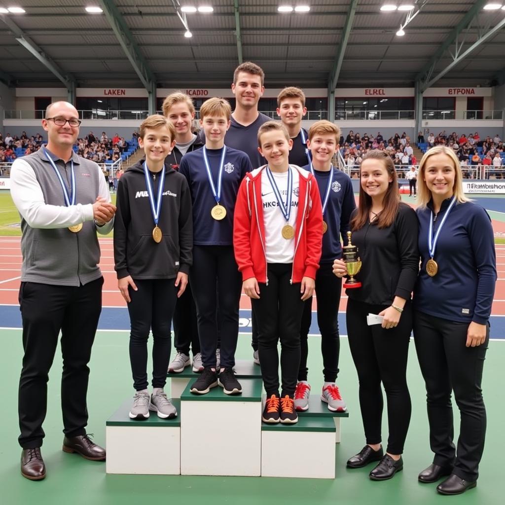 Siegerehrung der Gewinner beim 13. Jugendhallensportfest Leverkusen Leichtathletik.