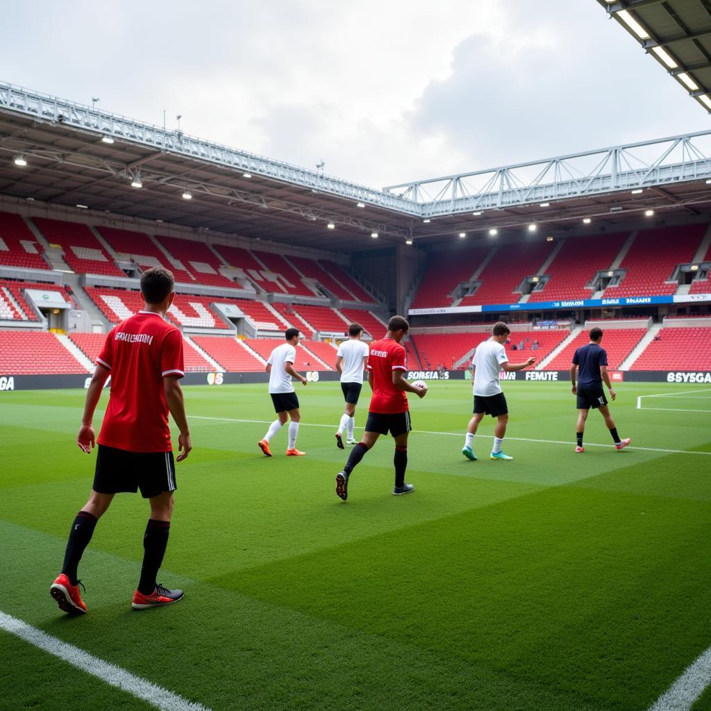 Die Jugendmannschaft von Bayer Leverkusen trainiert am Akazienweg