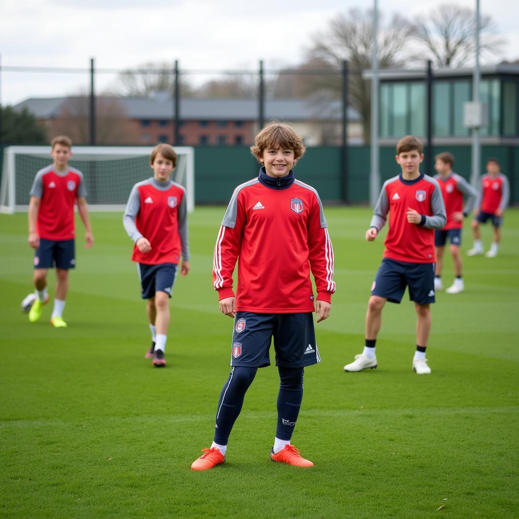 Junge Fußballer beim Training im EVL Trikot