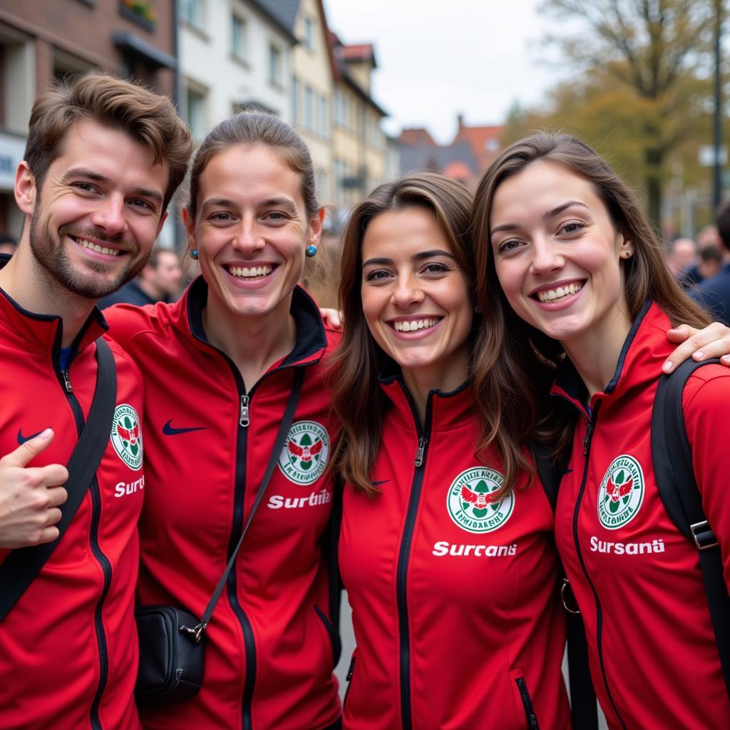 Leverkusener Fans mit Karnevals-Aufbügeln