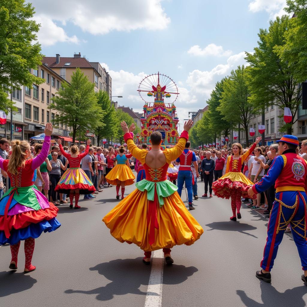 Tanzgruppen beim Karnevalszug in Leverkusen