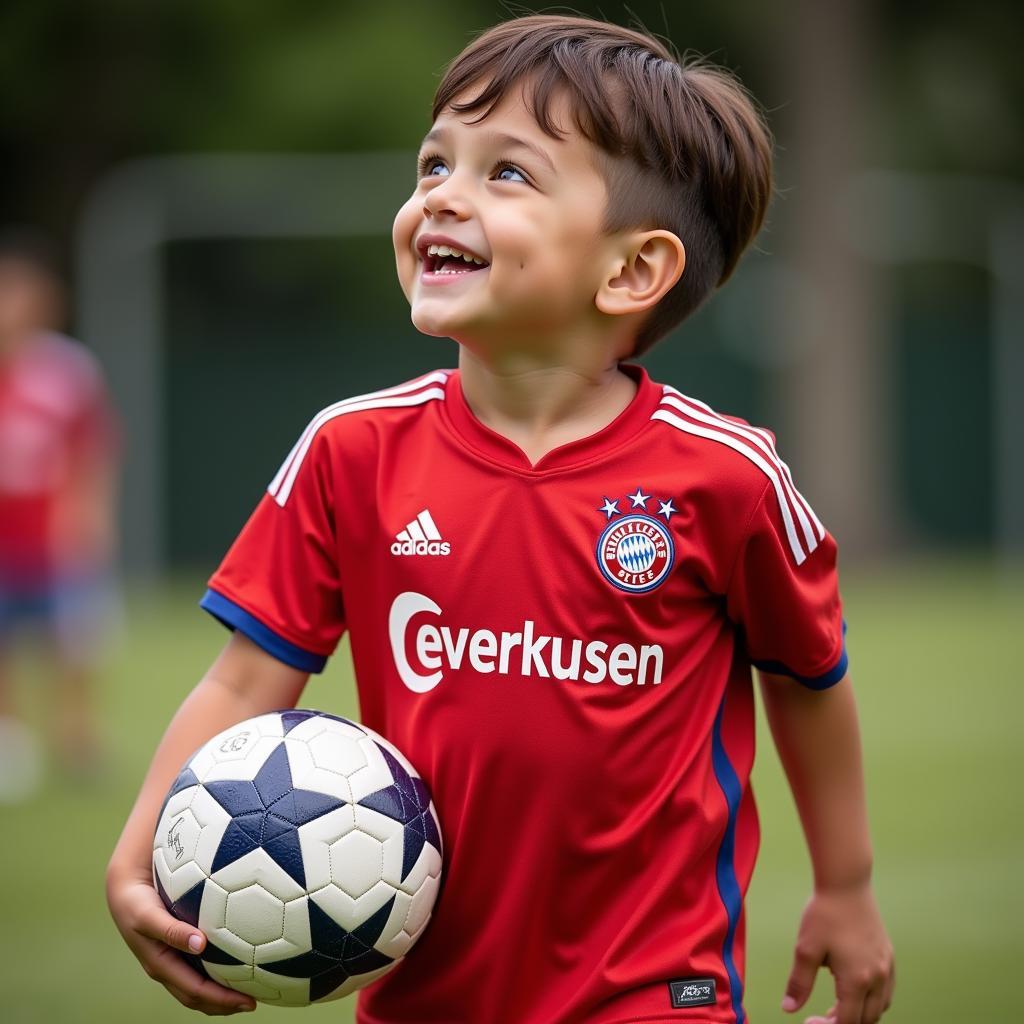 Kind mit Leverkusen Trikot und Ball