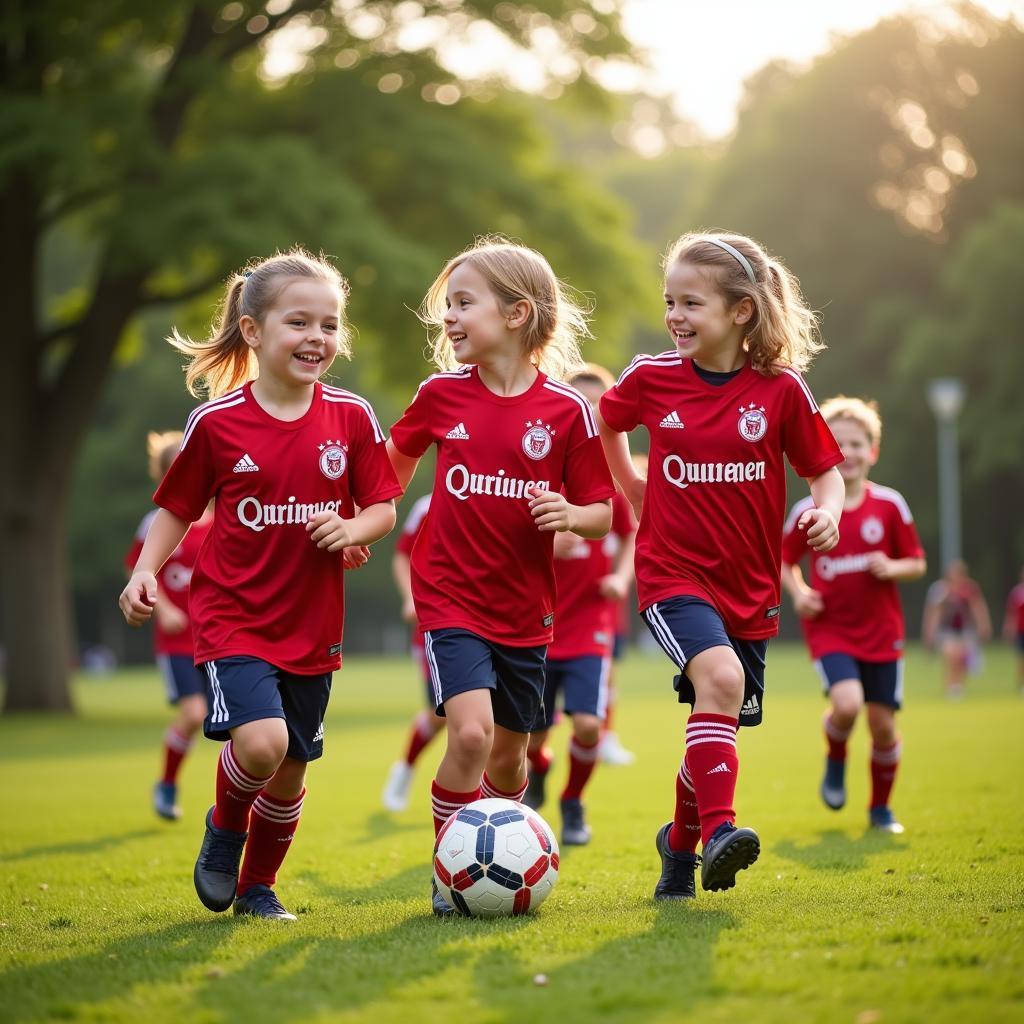 Kinder im Leverkusen Trikot spielen Fußball