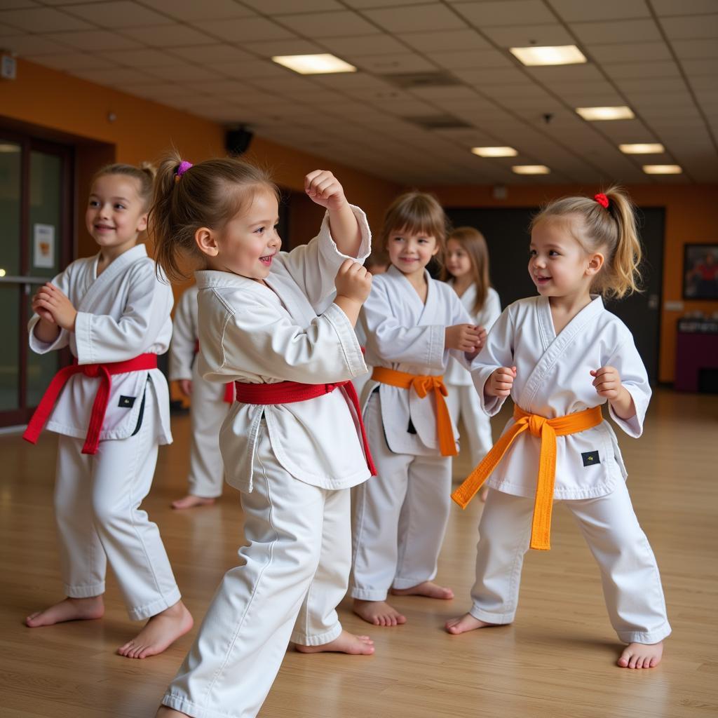 Kinder lernen asiatischen Kampfsport