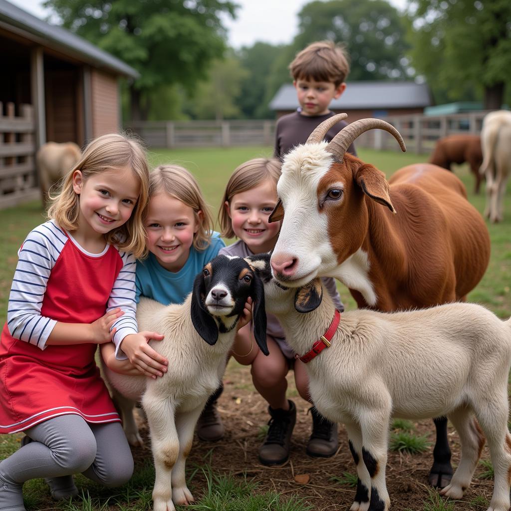 Kinder streicheln Tiere auf einem Bauernhof in Leverkusen