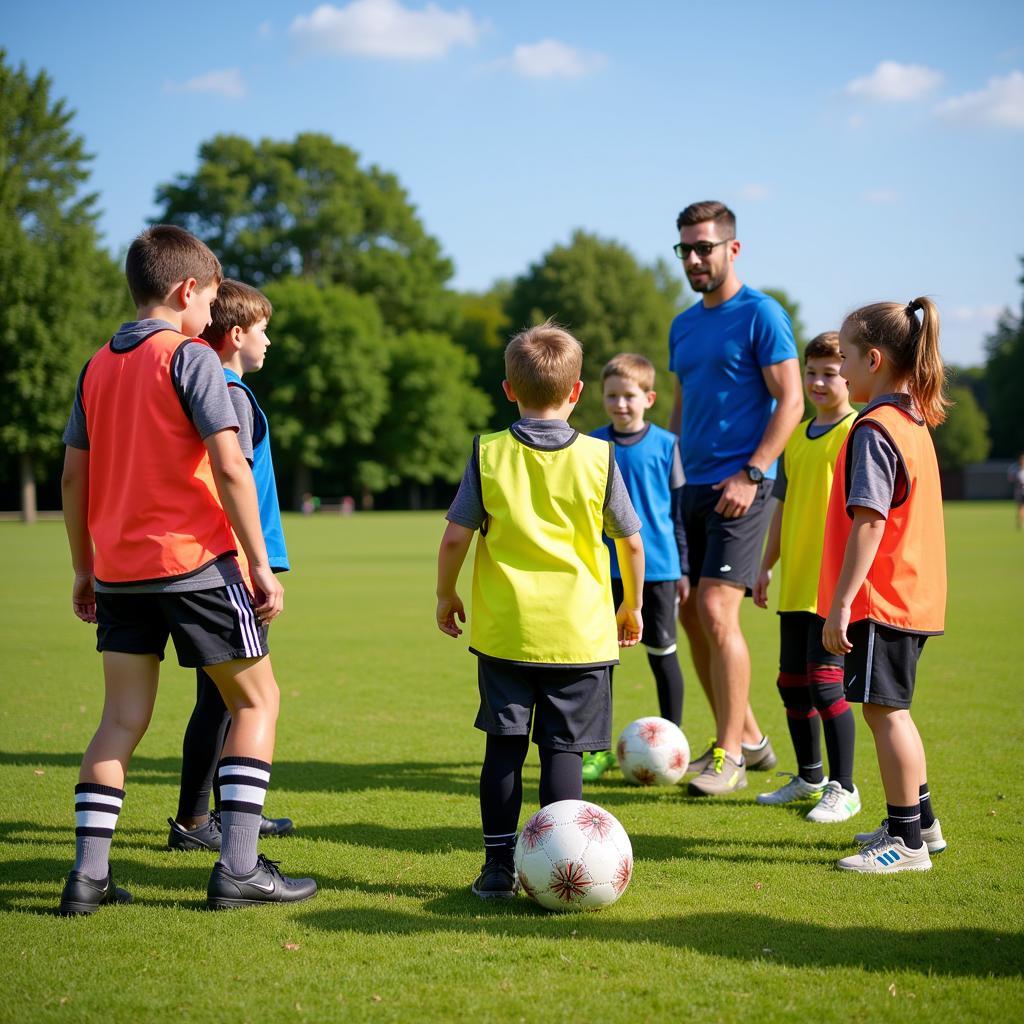 Kinder trainieren Fußball in Schlebusch