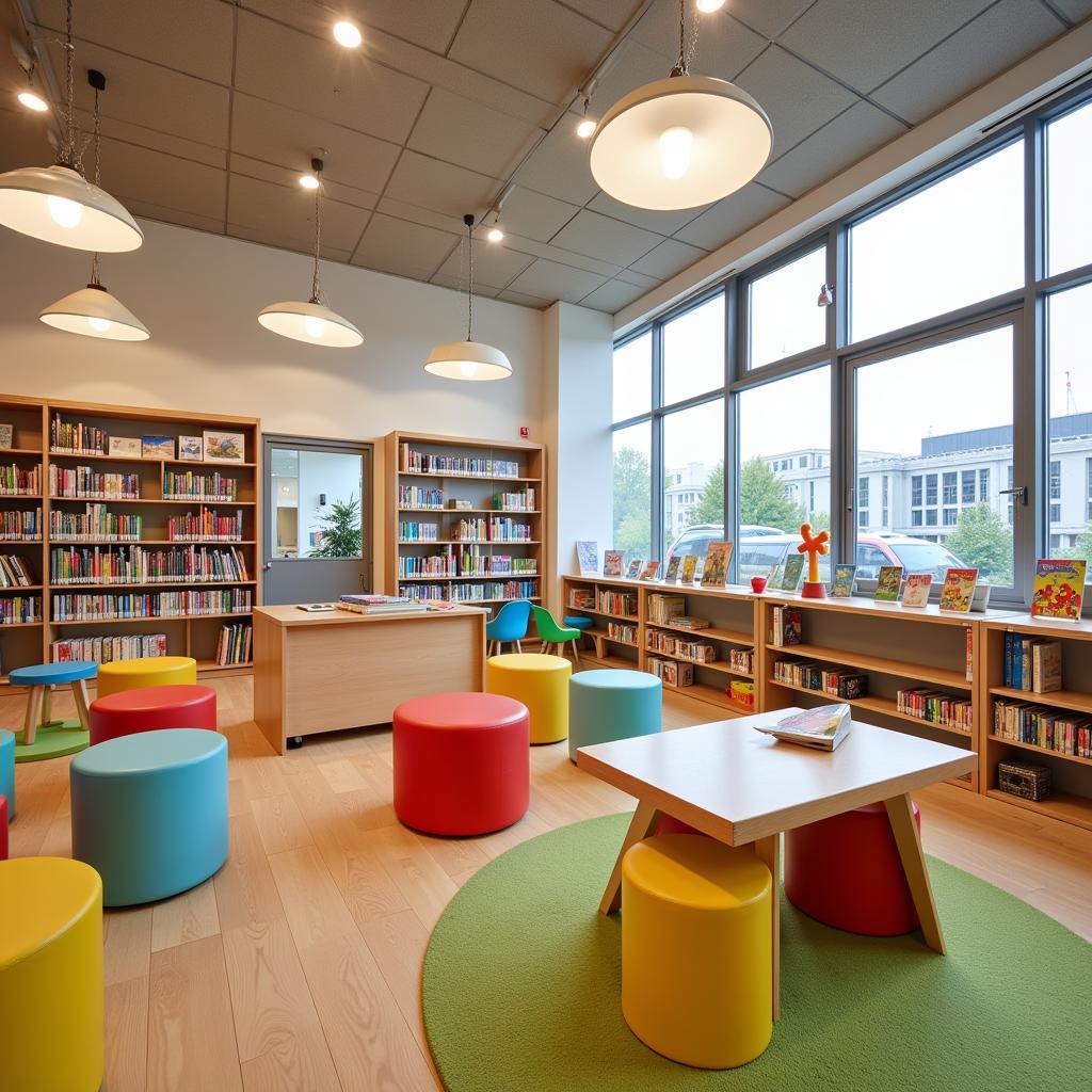 Farbenfroher Kinderbuchbereich in der Stadtbibliothek Leverkusen