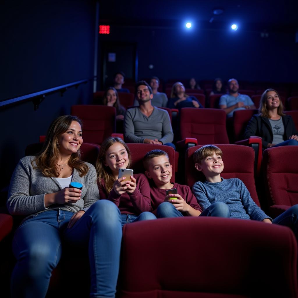 Glückliche Familie genießt einen Film im Kinopolis Leverkusen