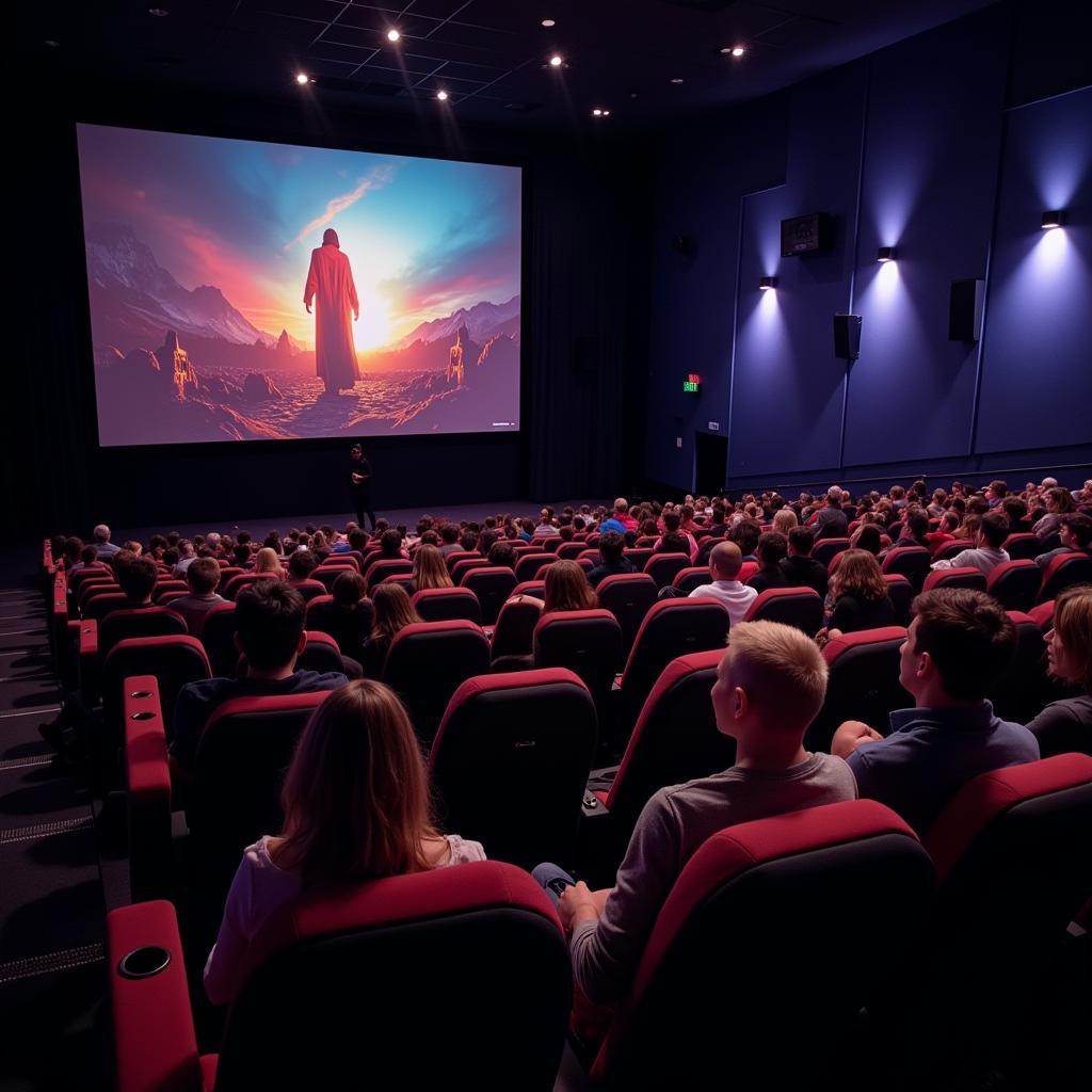 Moderner Kinosaal im Cineplex Leverkusen mit bequemen Sitzen und Zuschauern, die gespannt einen Film schauen.