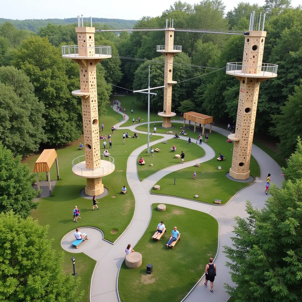 Klettergarten in Leverkusen mit verschiedenen Parcours und Hindernissen.