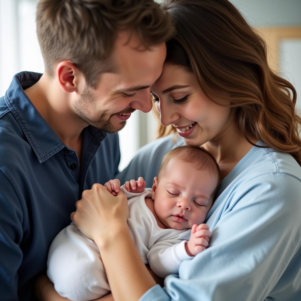 Eltern halten ihr neugeborenes Baby im Klinikum Leverkusen