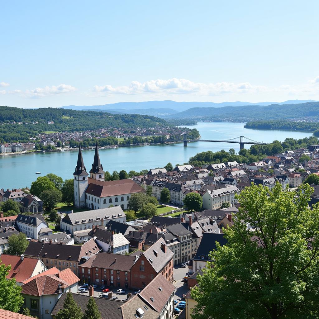 Touristenattraktionen in Koblenz mit dem Deutschen Eck im Vordergrund