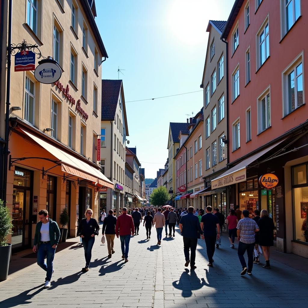 Lebendige Einkaufsstraße in Leverkusen