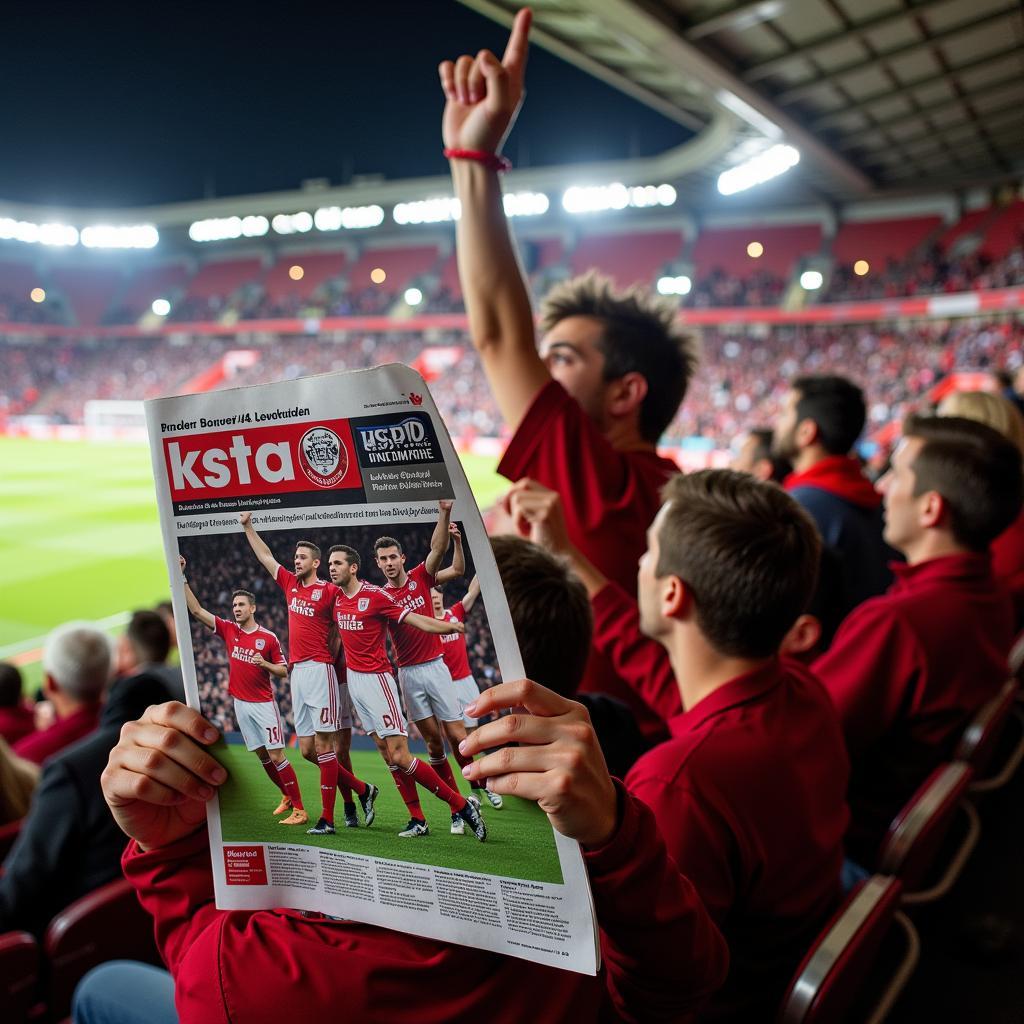 Fans von Bayer 04 Leverkusen lesen die Ksta