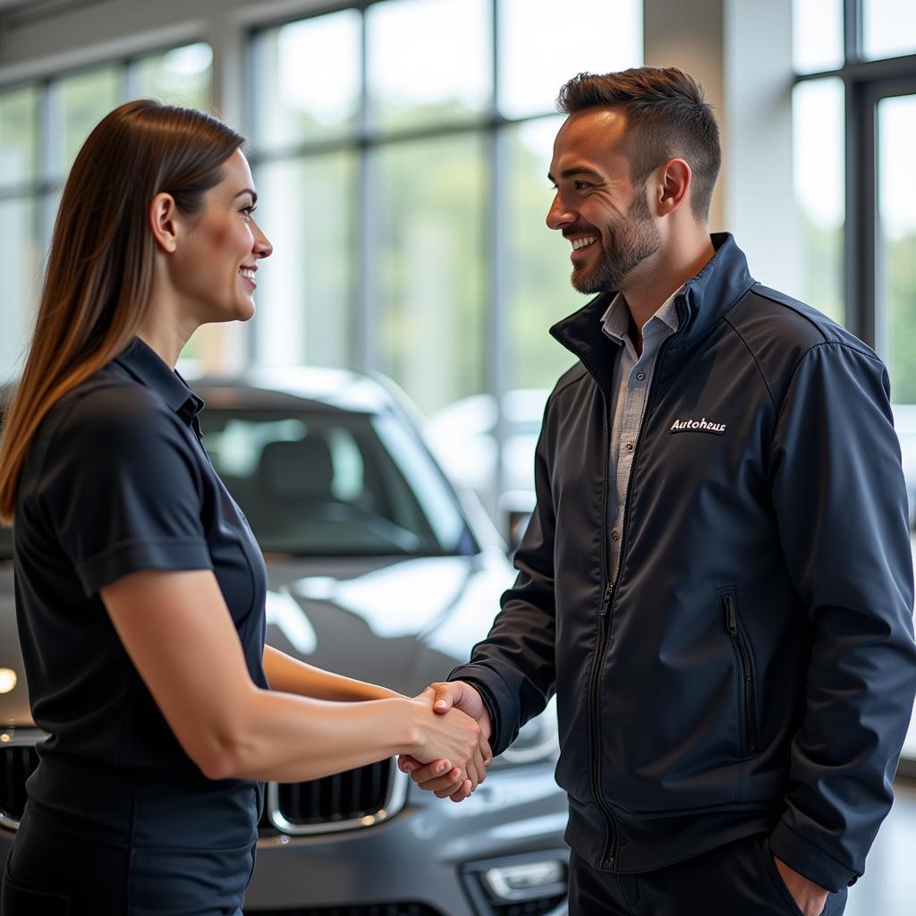 Kunden im Gespräch mit Mitarbeiter bei Autohaus Luchtenberg