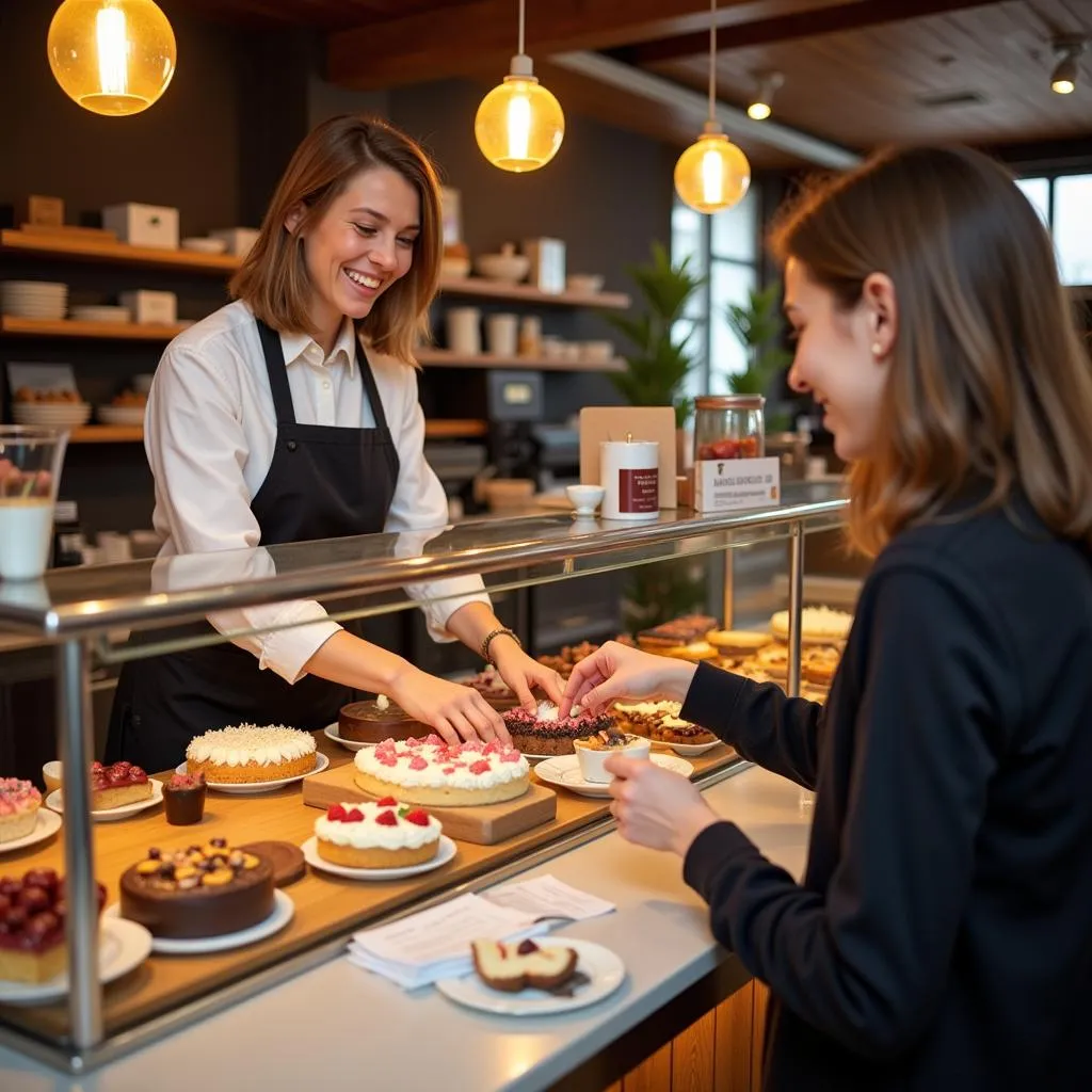 Kunden kaufen Kuchen in einer Bäckerei in Leverkusen