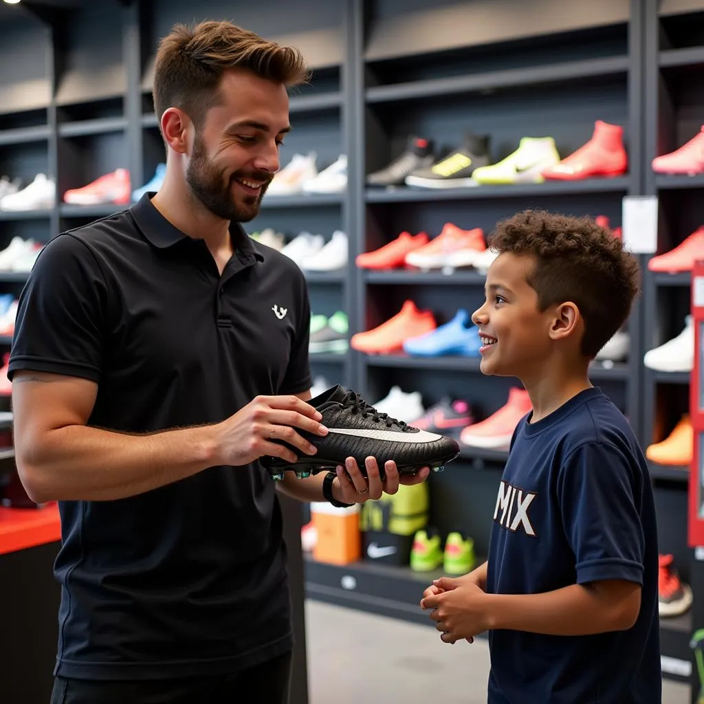 Kundenberatung im Fußballschuhgeschäft