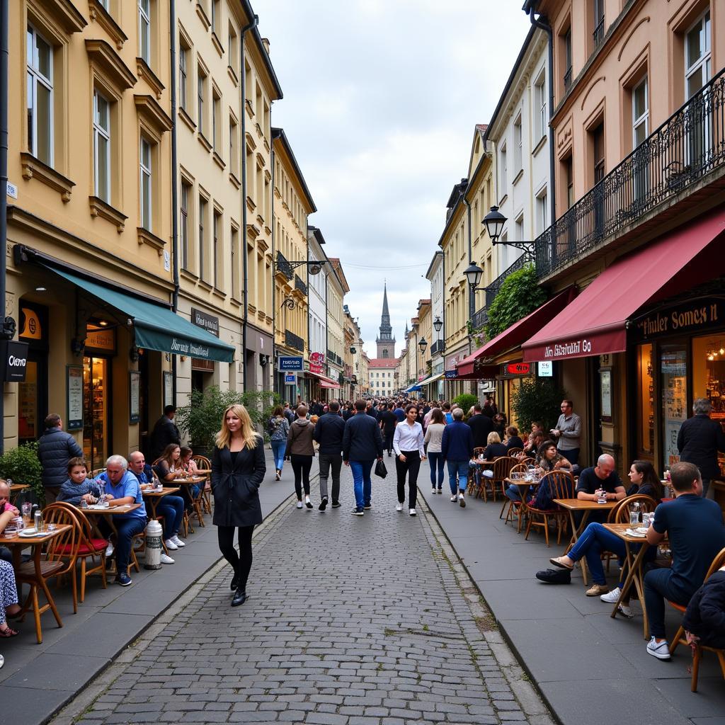 Lebendiges Straßenbild in der Lichstraße mit Geschäften und Cafés