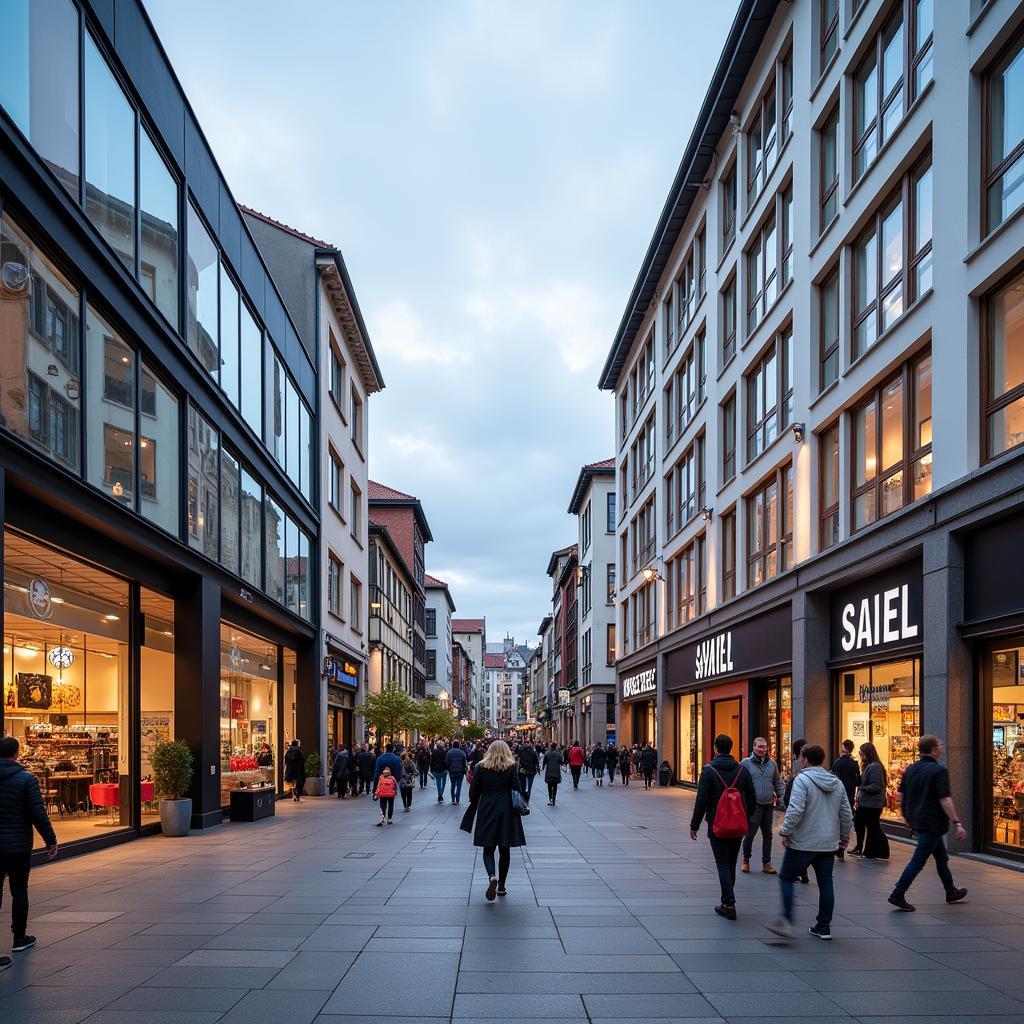 Lebendige Straßen und Geschäfte in der Innenstadt von Leverkusen