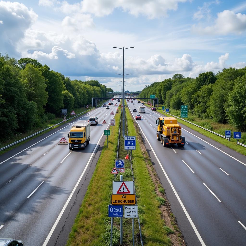 Baustelle auf der A1 bei Leverkusen