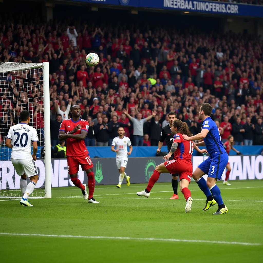 Tor aus einer Standardsituation im Spiel Leverkusen gegen Atalanta