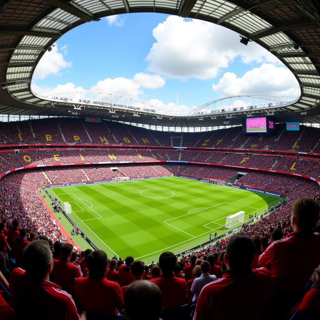 Fans von Bayer Leverkusen und Bayern München im Stadion