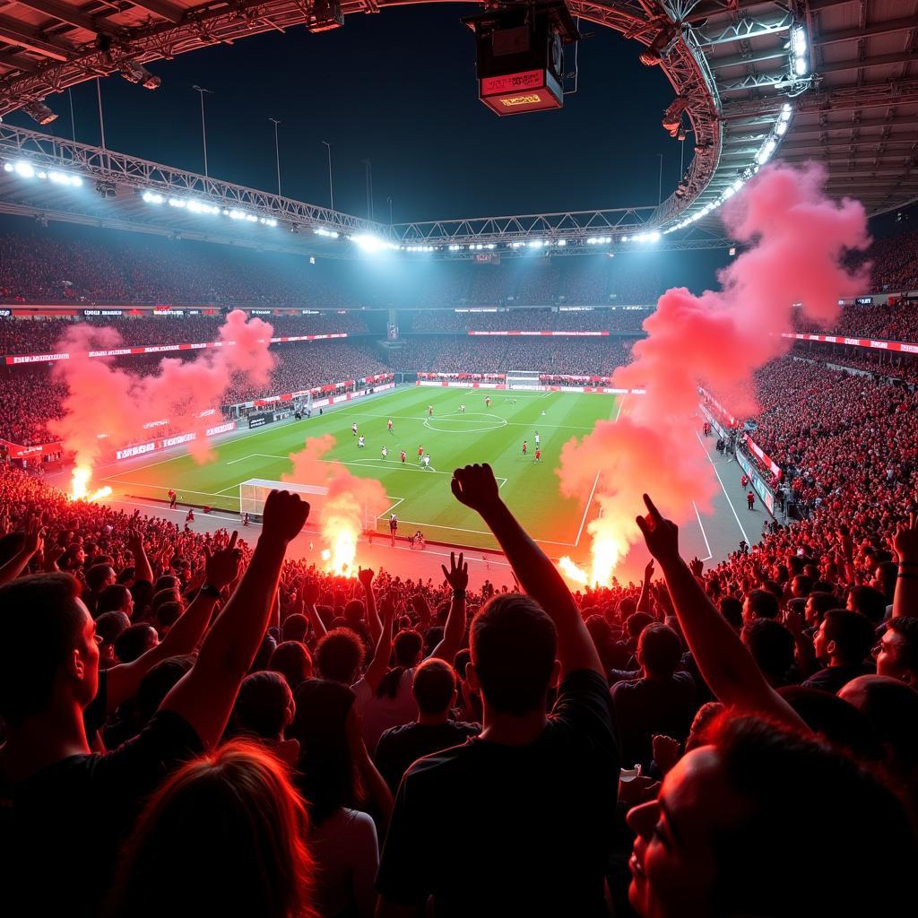 Fans im Stadion bei Leverkusen gegen Dortmund