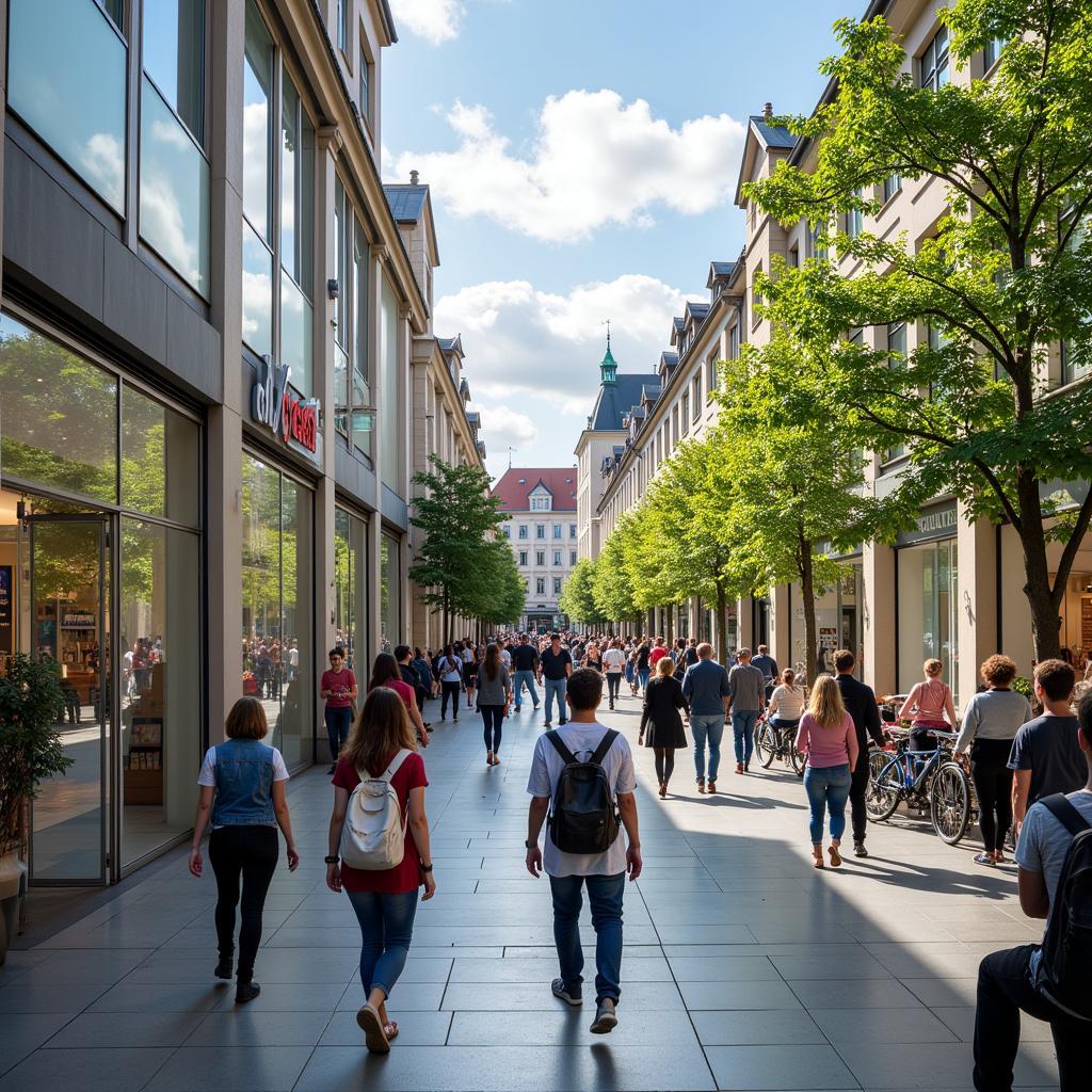 Einkaufszentrum in Leverkusen an einem sonnigen Sonntag