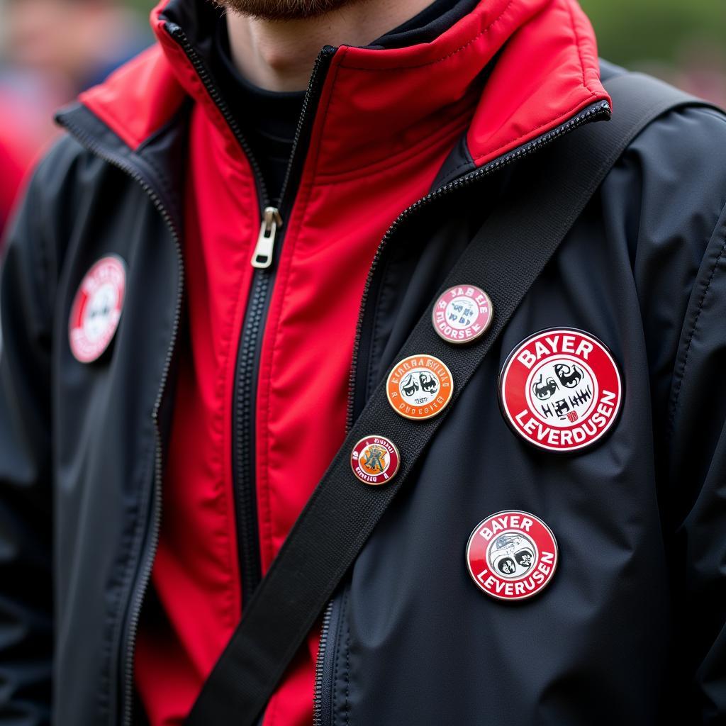 Leverkusen Fan präsentiert Pins